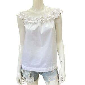 Trina Turk White Cotton Ruffle Neckline Tank Top Camisole Medium